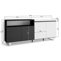 Credenza, Mobile, 200x35x87cm, 4 Porte, Design industriale, Bianco e nero RF2400