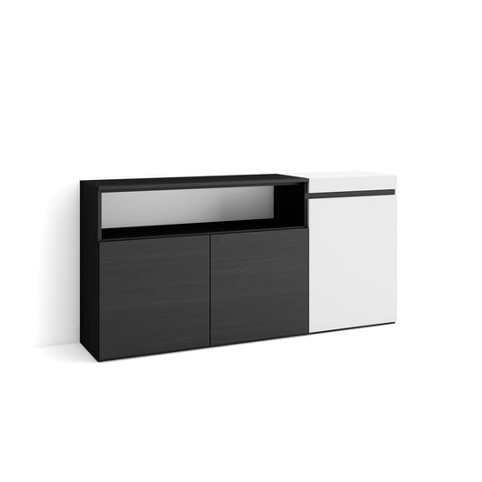 Credenza, Mobile, 150x35x75cm, 3 Porte, grande stoccaggio, Bianco e nero RF2500