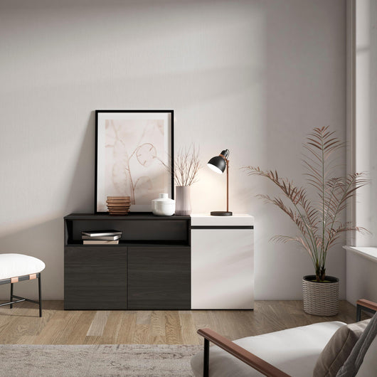 Credenza, Mobile, 150x35x75cm, 3 Porte, grande stoccaggio, Bianco e nero RF2500