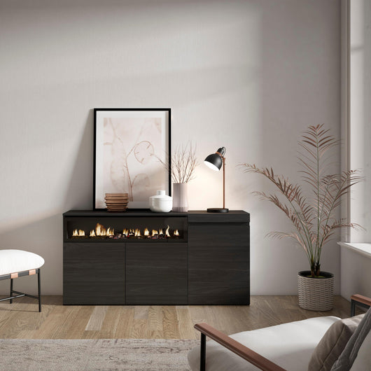 Credenza, Mobile, 150x35x75cm, 3 Porte, Camino elettrico, Nero RF2510