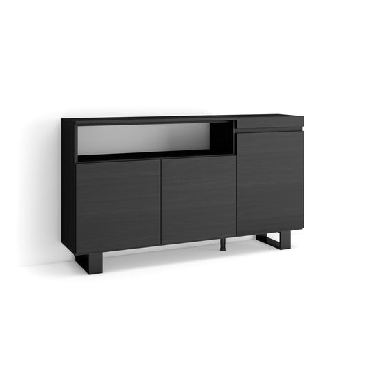 Credenza, Mobile, 150x35x87cm, 3 Porte, Design industriale, Nero RF2509