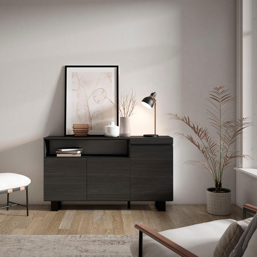 Credenza, Mobile, 150x35x87cm, 3 Porte, Design industriale, Nero RF2509