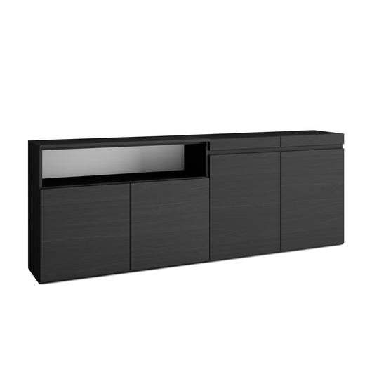 Credenza, Mobile, 200x35x75cm, 4 Porte, grande stoccaggio, Nero RF2383
