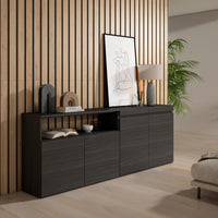 Credenza, Mobile, 200x35x75cm, 4 Porte, grande stoccaggio, Nero RF2383