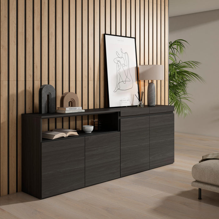 Credenza, Mobile, 200x35x75cm, 4 Porte, grande stoccaggio, Nero RF2383