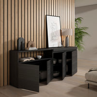 Credenza, Mobile, 200x35x75cm, 4 Porte, grande stoccaggio, Nero RF2383