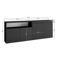 Credenza, Mobile, 200x35x75cm, 4 Porte, grande stoccaggio, Nero RF2383