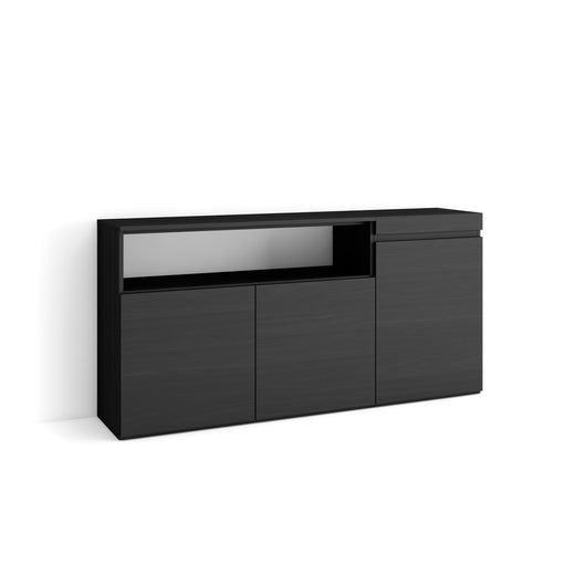 Credenza, Mobile, 150x35x75cm, 3 Porte, grande stoccaggio, Nero RF2508