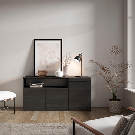 Credenza, Mobile, 150x35x75cm, 3 Porte, grande stoccaggio, Nero RF2508