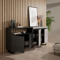 Credenza, Mobile, 200x35x87cm, 4 Porte, Design industriale, grigio cemento RF2408