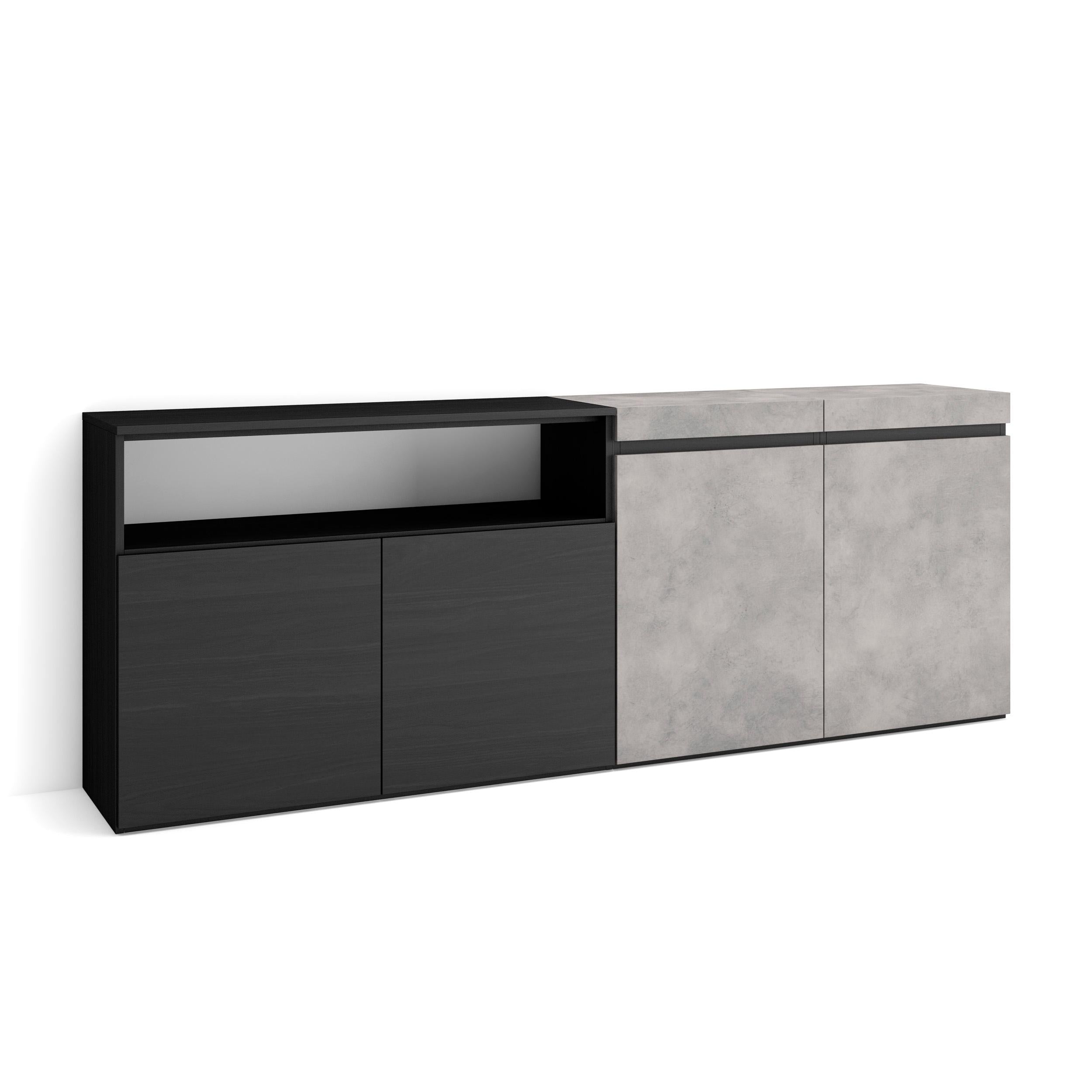 Credenza, Mobile, 200x35x75cm, 4 Porte, grande stoccaggio, grigio cemento RF2407