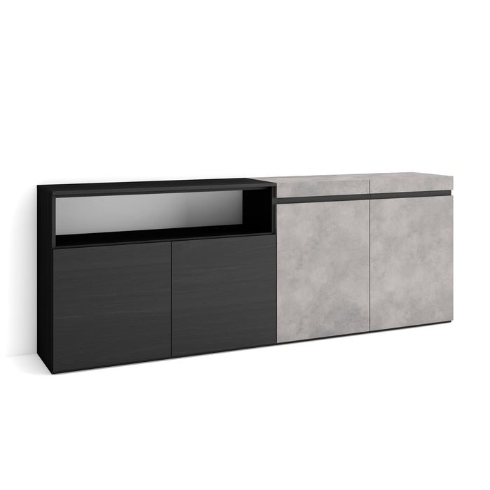 Credenza, Mobile, 200x35x75cm, 4 Porte, grande stoccaggio, grigio cemento RF2407