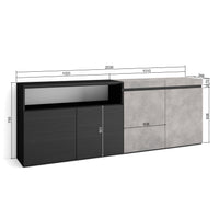 Credenza, Mobile, 200x35x75cm, 4 Porte, grande stoccaggio, grigio cemento RF2407