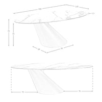 Tavolo da pranzo ovale con marmo porcellanato e fusto in acciaio color bronzo