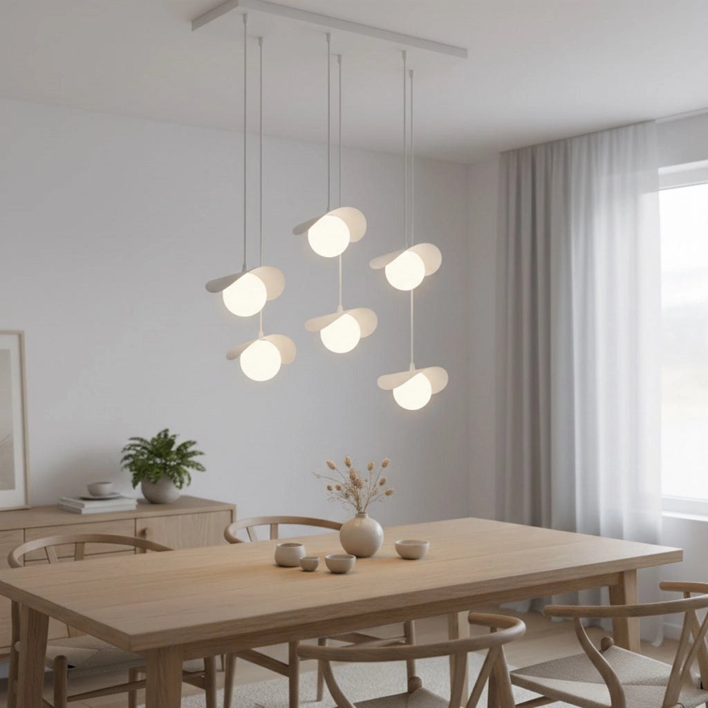 Lampada a sospensione Ritual 6 in acciaio bianco opaco
