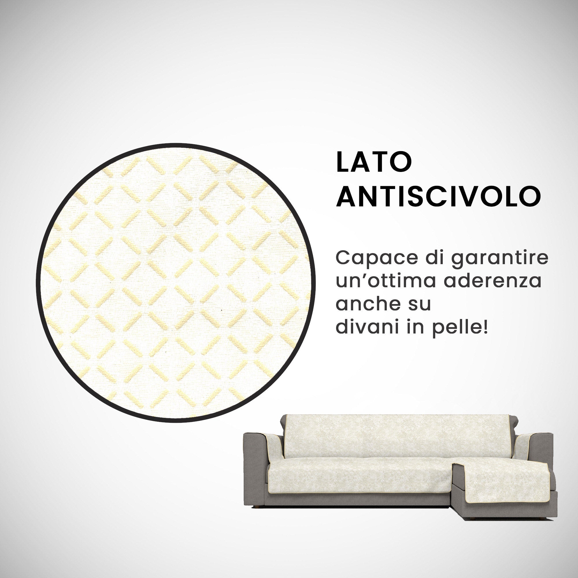 Copridivano con Penisola Destra Seduta 290 cm in Poliestere e Cotone Panna