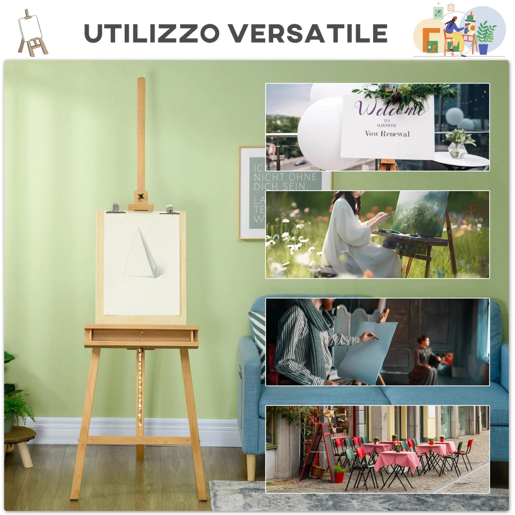 Cavalletto per Pittura Pieghevole Regolabile ¨C zephmum ¨C Faggio 65x110x180-235 cm