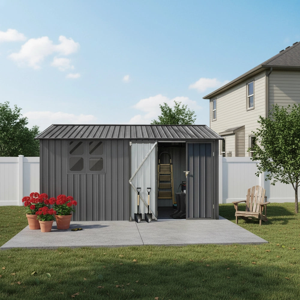 Casetta da Giardino in Metallo con Finestra ¨C MINIMAL ¨C Grigio, 362x285.5 cm