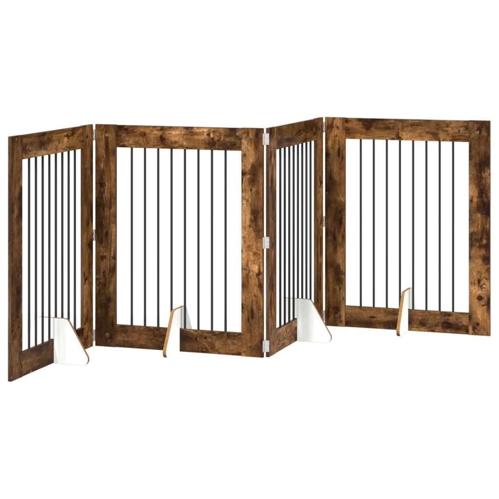 Cancello per cani con supporti 4 pcs Rovere Fumo 80 x 100 cm