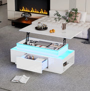 Tavolino da salotto elevabile con vano contenitore, cassetto e luce LED