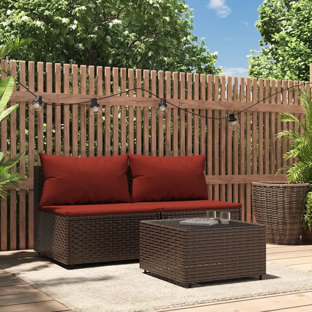 Set Mobili da Giardino 3 pz con Cuscini in Polyrattan Marrone CFW3542854
