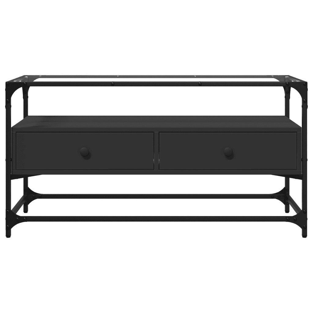 Mobile TV con Piano in Vetro Nero 98x35x51 cm Legno Multistrato