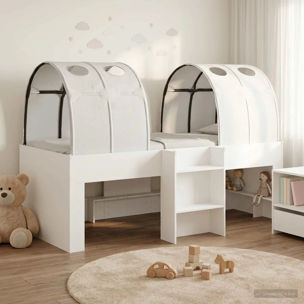Letto singolo | Letto per adulti | Letto con Tunnel 4 pcs Bianco Legno ingegnerizzato