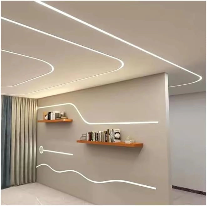 Pacco di 12 Profili Profilo in alluminio flessibile per strisce strip LED curvabile installazione ad incasso per controsoffitte in cartongesso 1.5 metri x 12.6 mm schermatura opaca