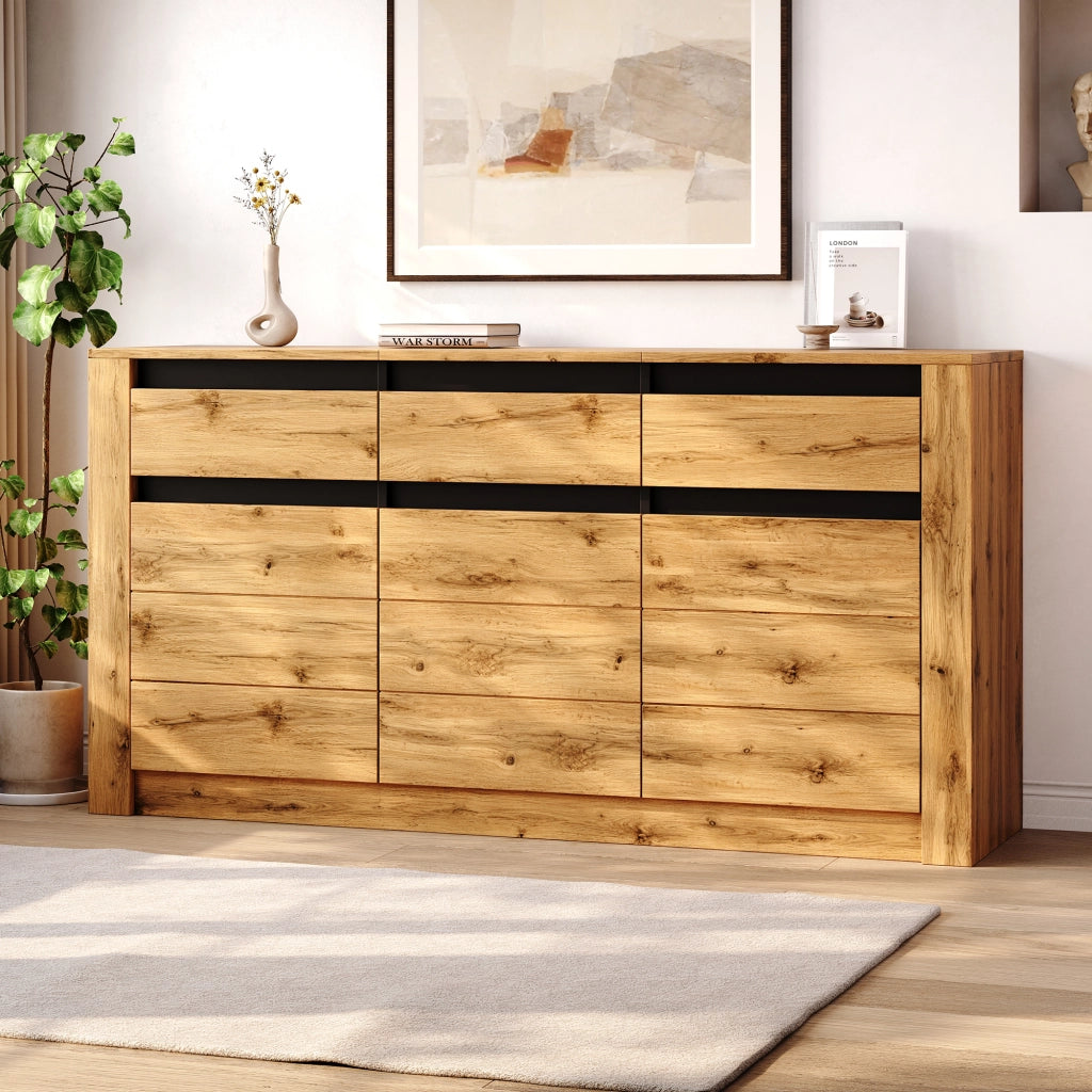 Credenza con 3 cassetti e ripiani regolabili per soggiorno in truciolato 135×35×70 cm