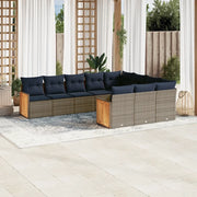 Set Divani da Giardino 10 pz con Cuscini Grigio in Polyrattan 3228021
