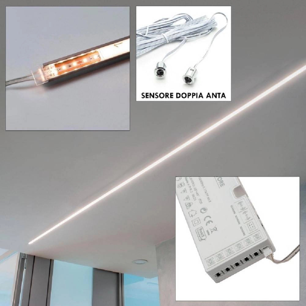 Trade Shop - Kit 3pz Barra Led 36w Profilo Alluminio Alimentatore 12v Luce 4000k Sensore Doppio -