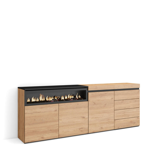 Credenza, 207x35x75cm, Camera da letto, Camino elettrico, Cassettiera, colore Rovere RF3412