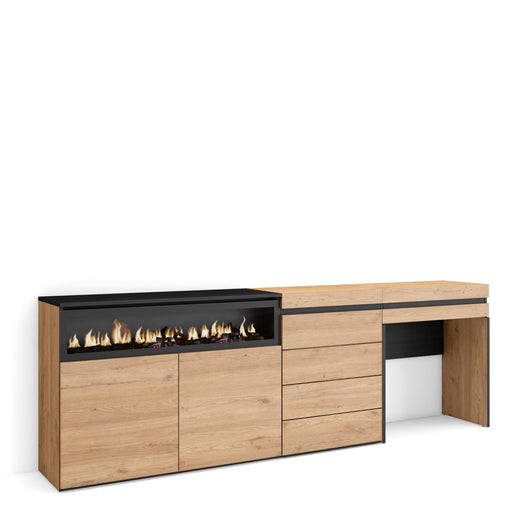 Credenza, 227x35x75cm, Camera da letto, Camino elettrico, Cassettiera, Tavolo da toeletta, colore Rovere RF3411