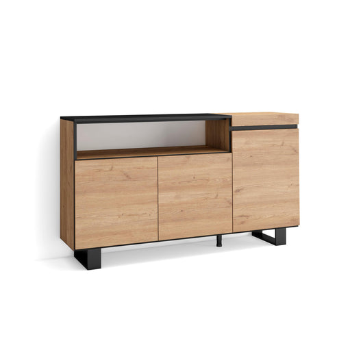Credenza, Mobile, 150x35x87cm, 3 Porte, Design industriale, colore Rovere e nero RF2517