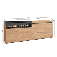 Credenza, Mobile, 200x35x75cm, 4 Porte, Camino elettrico, colore Rovere e nero RF2310