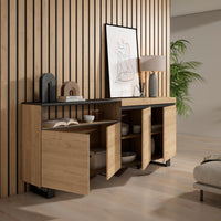 Credenza, Mobile, 200x35x87cm, 4 Porte, Design industriale, colore Rovere e nero RF2309