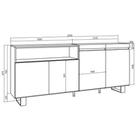 Credenza, Mobile, 200x35x87cm, 4 Porte, Design industriale, colore Rovere e nero RF2309