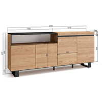 Credenza, Mobile, 200x35x87cm, 4 Porte, Design industriale, colore Rovere e nero RF2309