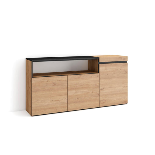 Credenza, Mobile, 150x35x75cm, 3 Porte, grande stoccaggio, colore Rovere e nero RF2516