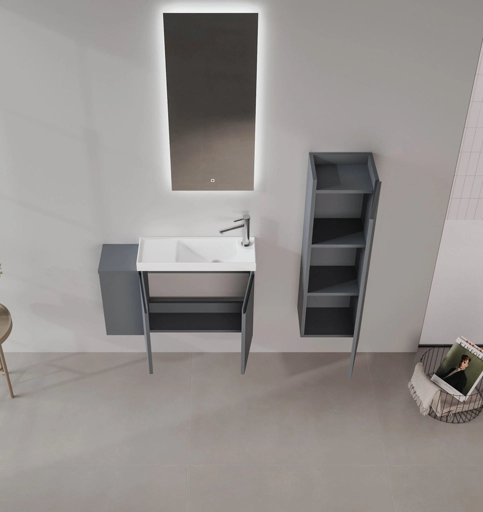 Set mobile lavabo con specchio (2 pezzi) "Ferla 80" - 80 x 22 x 45 cm - Antracite opaco