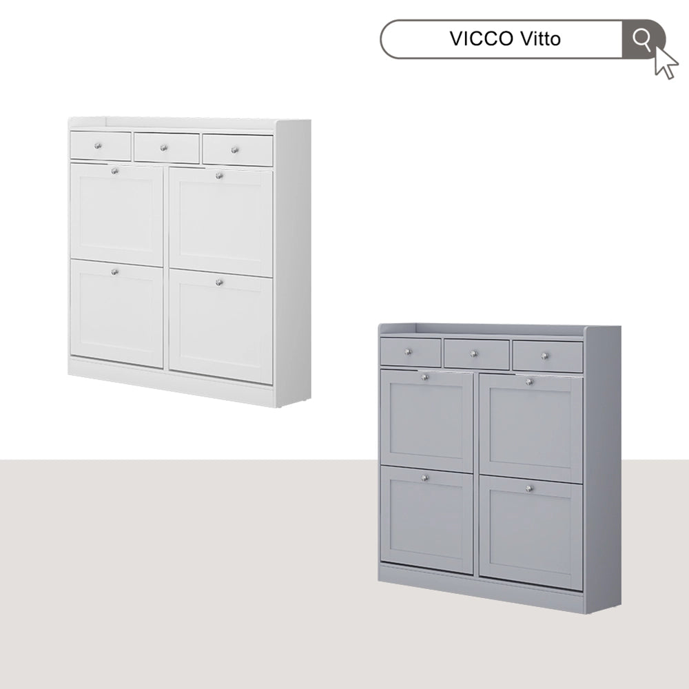 Vicco Scarpiera da ingresso Bianco 100 x 99.5 cm con 3 cassetti e 4 scomparti pieghevoli