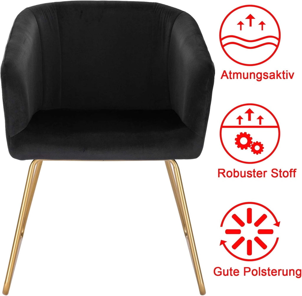 1x Sedie cucina moderne Poltroncina salotto Adatte per Sala da pranzo Soggiorno, Camera da Letto, Tessuto di velluto, Oro Metallo, Nero BH271sz-1