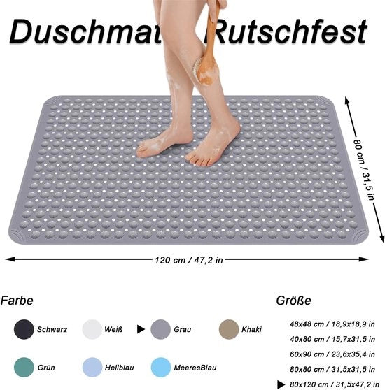 Matrice Antiscivolo 80 x 120 cm - Matrice Antiscivolo con Griffe - Mat Mat con Massaggio - Incluso 2 Ganci - Lavabile in Lavatrice - Utilizzo Esteso nel Tempo - Mat Mat da Bagno