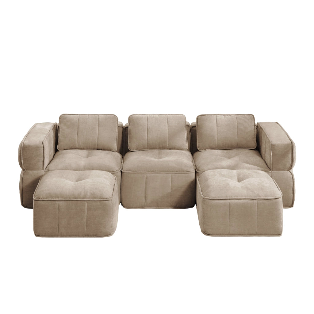 Divano modulare a U 3 posti con seduta profonda e pouf senza struttura in poliestere sabbia 271 × 162 × 67 cm