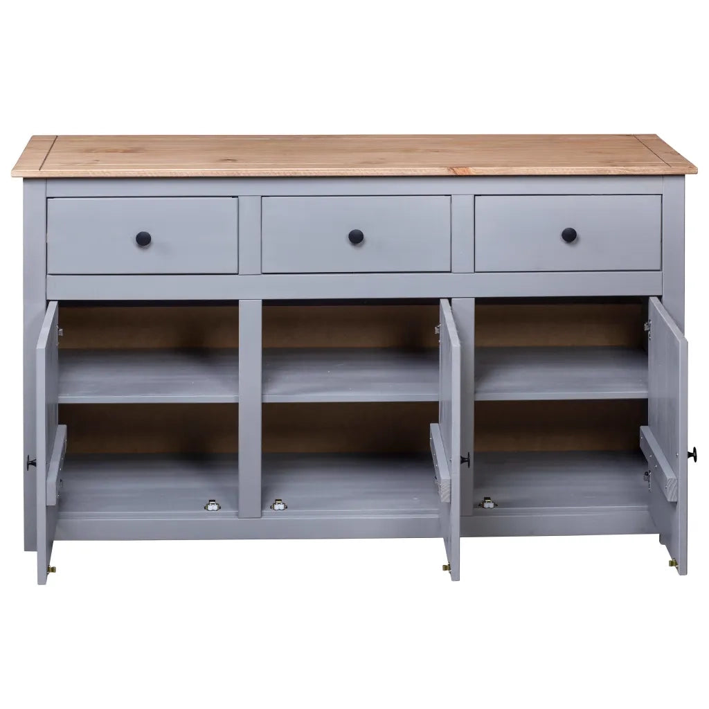 Credenza Grigia 135x40x80 cm in Legno Massello di Pino Panama