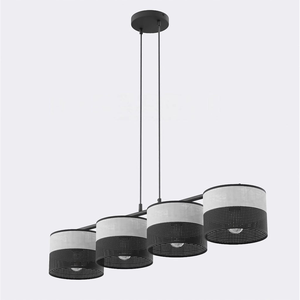 Lampada a sospensione Karbon in acciaio nero e tessuto