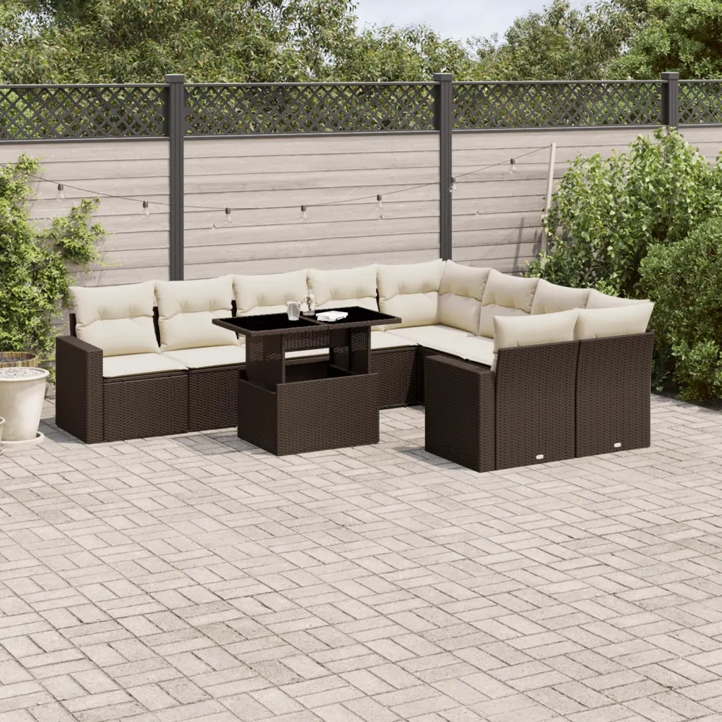 Set Divani da Giardino 10pz con Cuscini in Polyrattan Marrone 3267503