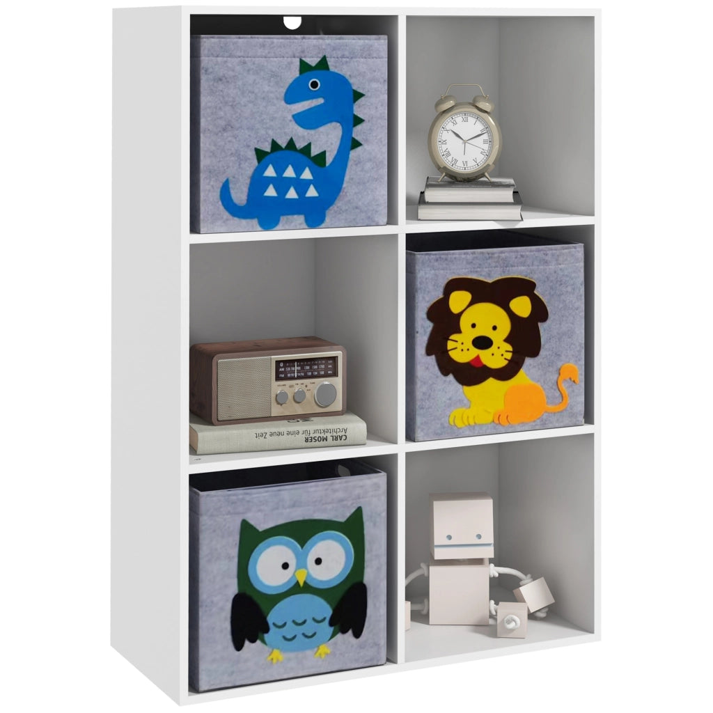 Scaffale Portagiochi per Bambini 3+ Anni a 6 Cubi, in MDF e Melamina, 61.8x29.9x91.5 cm, Grigio e Bianco