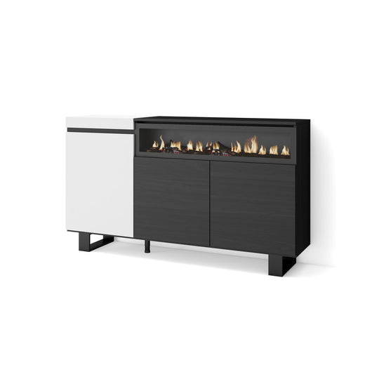 Credenza, Mobile, 150x35x87cm, 3 Porte, Camino elettrico, Design industriale, Bianco e nero RF2507
