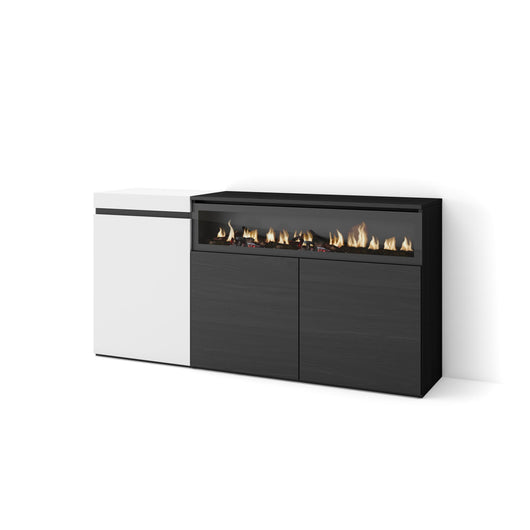 Credenza, Mobile, 150x35x75cm, 3 Porte, Camino elettrico, Bianco e nero RF2506